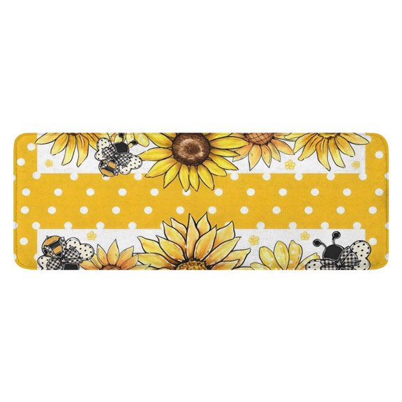 Yellow Dot Sunflower Bee Pattern Kitchen Rug Mat,Kitchen Runner Rugs Non Skid Washable,Decorative Kitchen Floor Mats for Kitchen,Sink,Laundry,17"x47.2"