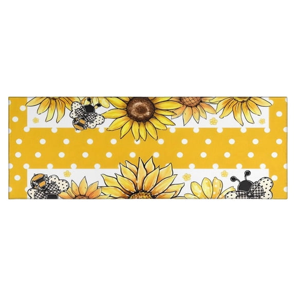 Yellow Dot Sunflower Bee Pattern Kitchen Rug Mat,Kitchen Runner Rugs Non Skid Washable,Decorative Kitchen Floor Mats for Kitchen,Sink,Laundry,17"X47"