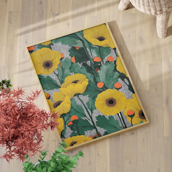 Yellow Dotted Floral Abstract Paper Poster Modern Colorful Botanical Wall Art 24x36 UNFRAMED