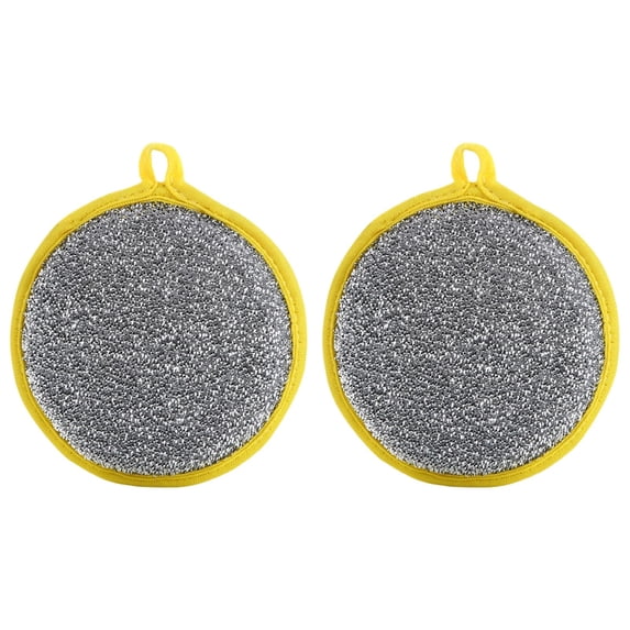 Yellow Double-Sided Dishwashing Sponge (1.5cm), Reusable Kitchen Cleaning Cloth with Wire Scrubber