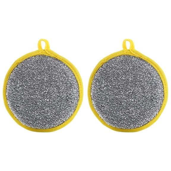 Yellow Double-Sided Dishwashing Sponge (1.5cm), Reusable Kitchen Cleaning Cloth with Wire Scrubber