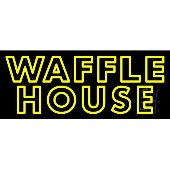 Yellow Double Stroke Waffle House LED Neon Sign 13 x 32 - inches, Black Square Cut Acrylic Backing, with Dimmer - Bright and Premium built LED Neon Sign for restaurant window and interior decor.