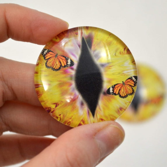 Yellow Dragon Glass Eyes with Monarch Butterflies