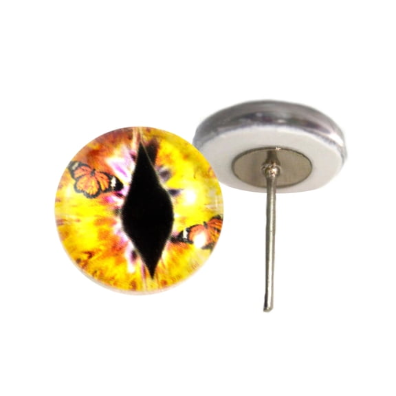 Yellow Dragon Monarch Butterfly Glass Eyes on Wire Pin Posts