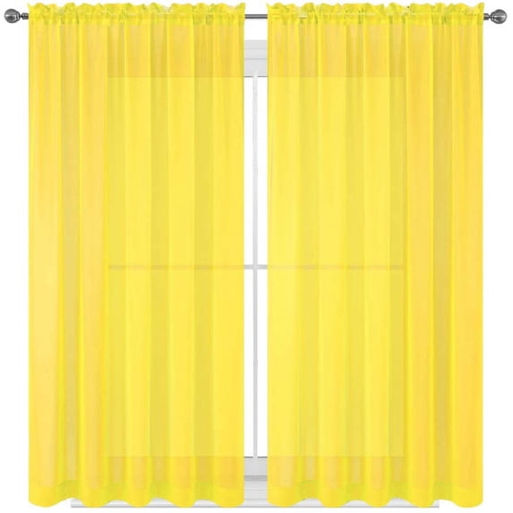 Yellow Drape/Panels/Scarves/Treatment Beautiful Sheer Voile Window Elegance Curtains Scarf for Bedroom & Kitchen Fully Stitched and Hemmed 63 inch size, Set of 2