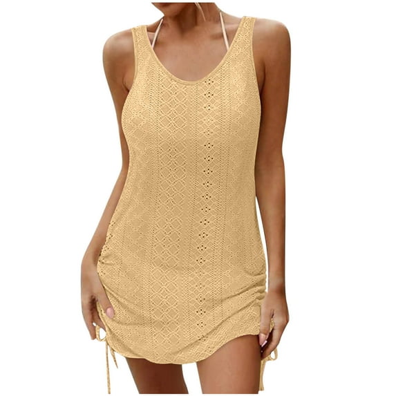 Yellow Dress Women Sleeveless V-Neck Solid Color Tank Short Dresses Sundress for Women Beach Fashion