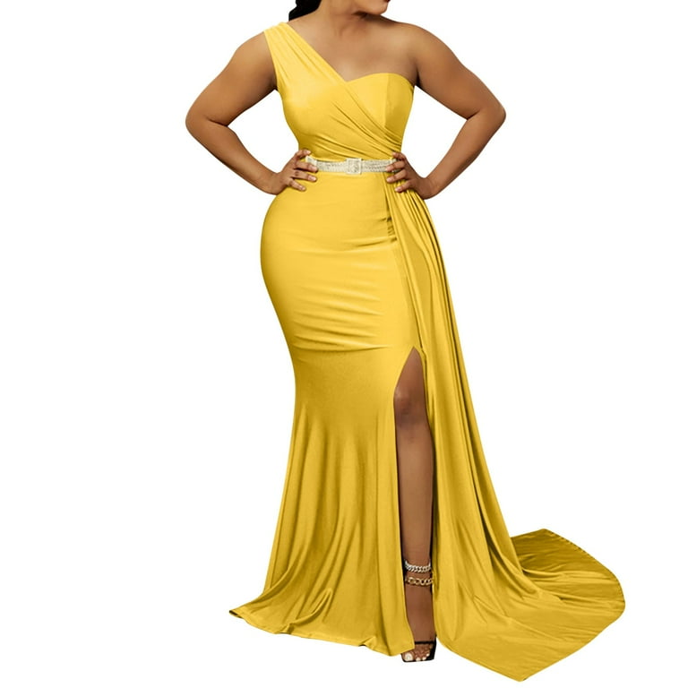Yellow Dresses for Women 2024 Women One Shoulder Long Prom Dress