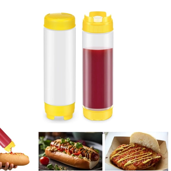 Yellow Dressings Squeeze Bottles 20oz Plastic Squeeze Bottle Refillable Sauce Dispenser QZS Condiment Dispenser for Restaurants Catering Kitchen 2pcs
