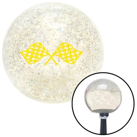 Yellow Dual Racing Flags Clear Metal Flake Shift Knob with M16 x 1.5 Insert Shifter Brody