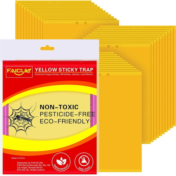 Yellow Dual-Sided Sticky Fly Traps for Plant Insect Like Aphids, Fungus Gnats, Leaf Miners and White Flies (30 Pack)