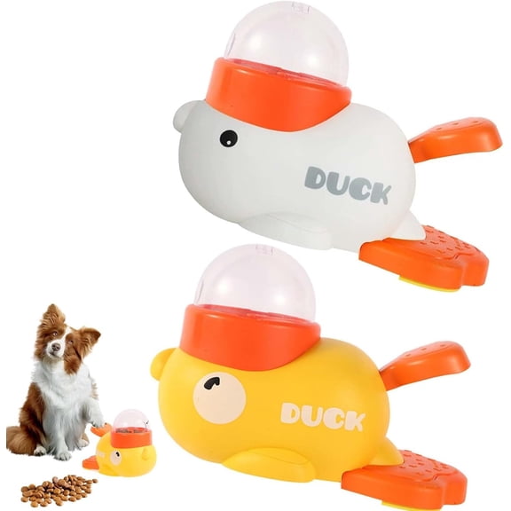 Yellow Duck Cat Feeder Toy, Interactive Treat Dispenser for Cats & Small Dogs, Slow Feeder Puzzle Toy for Indoor Cats, Boredom Buster Duck Treat Dispenser with 3 Lids
