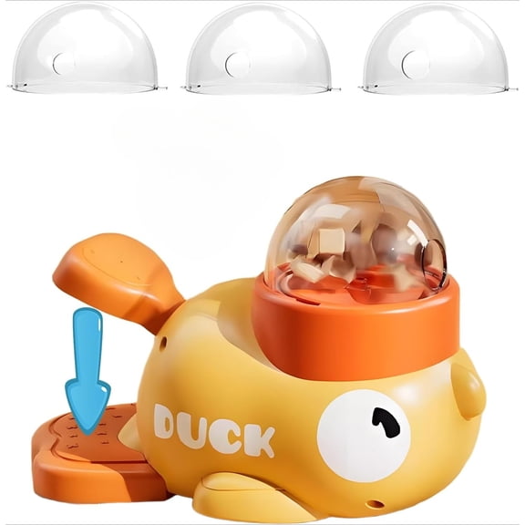 Yellow Duck Cat Treat Dispenser Toy with 3 Lids, Interactive Slow Feeder Puzzle for Pets