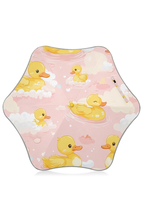 Yellow Duck Cloud Pattern Kids Umbrella Rain Umbrella Clear Grip Handle Folding Umbrellas UV50+ 35in