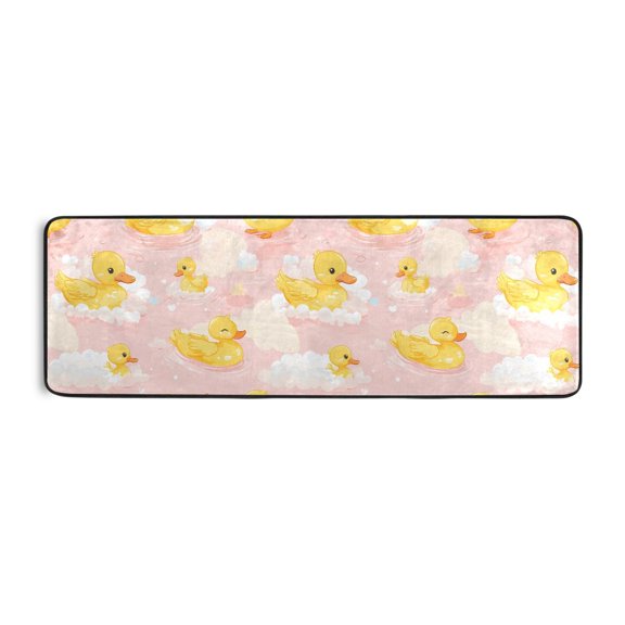 Yellow Duck Cloud Pattern Runner Rug 24x72 Inch Cushioned Non Slip Soft Absorbent Floor Mat