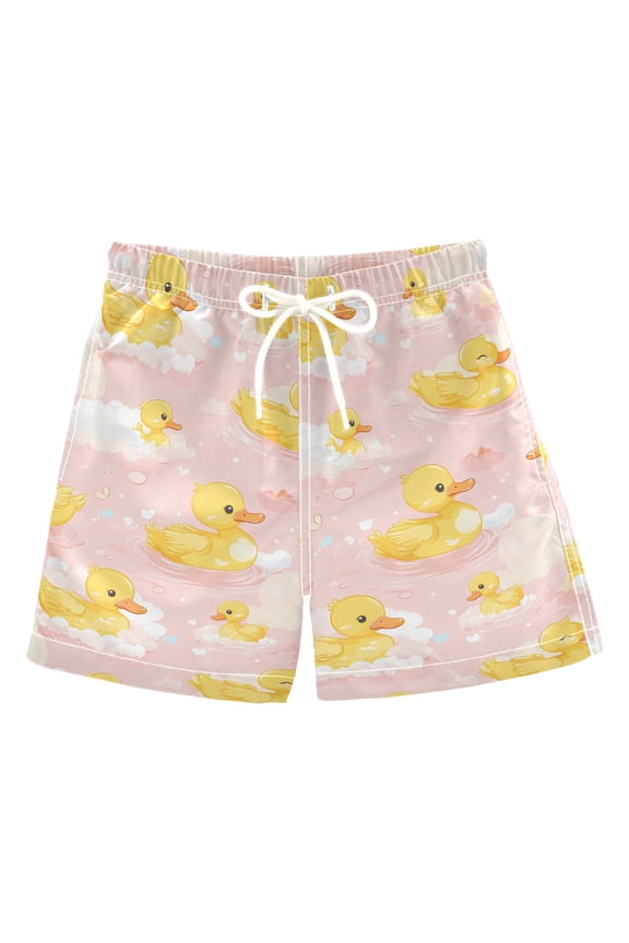 Yellow Duck Cloud Pattern Swim Trunks Quick Dry Beach Pool Board Shorts Lightweight Stylish Print Sizes 2T to XL