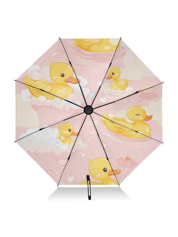 Yellow Duck Cloud Pattern Umbrella Folding Sun Umbrella Travel Auto Open Close Large UV50+ 40in