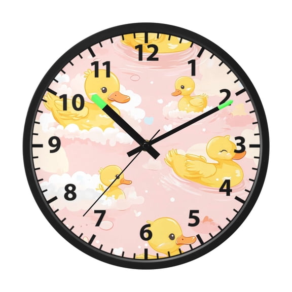 Yellow Duck Cloud Pattern Wall Clock 12 Inch Voice Activated Night Light Silent Non Ticking