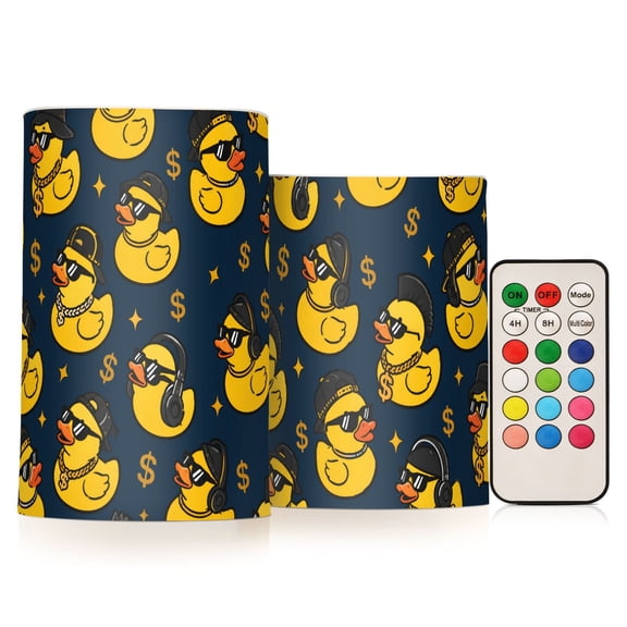 Yellow Duck Flickering Flameless Candles Battery Operated with Remote Timer LED Pillar Candles Set of 2