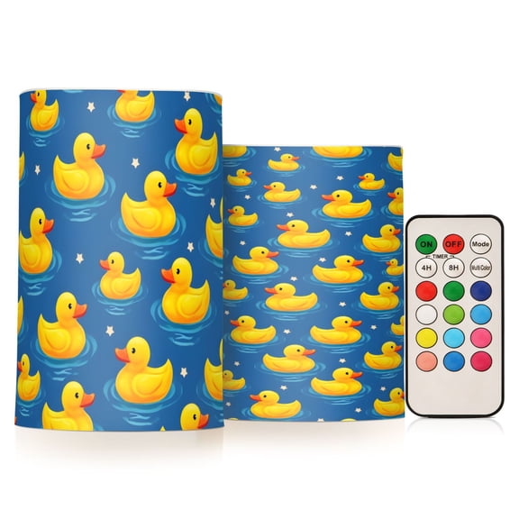 Yellow Duck Flickering Flameless Candles Battery Operated with Remote Timer LED Pillar Candles Set of 2