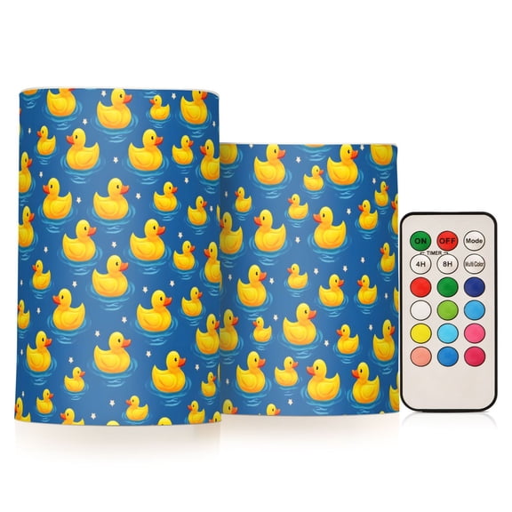Yellow Duck Flickering Flameless Candles Battery Operated with Remote Timer LED Pillar Candles Set of 2