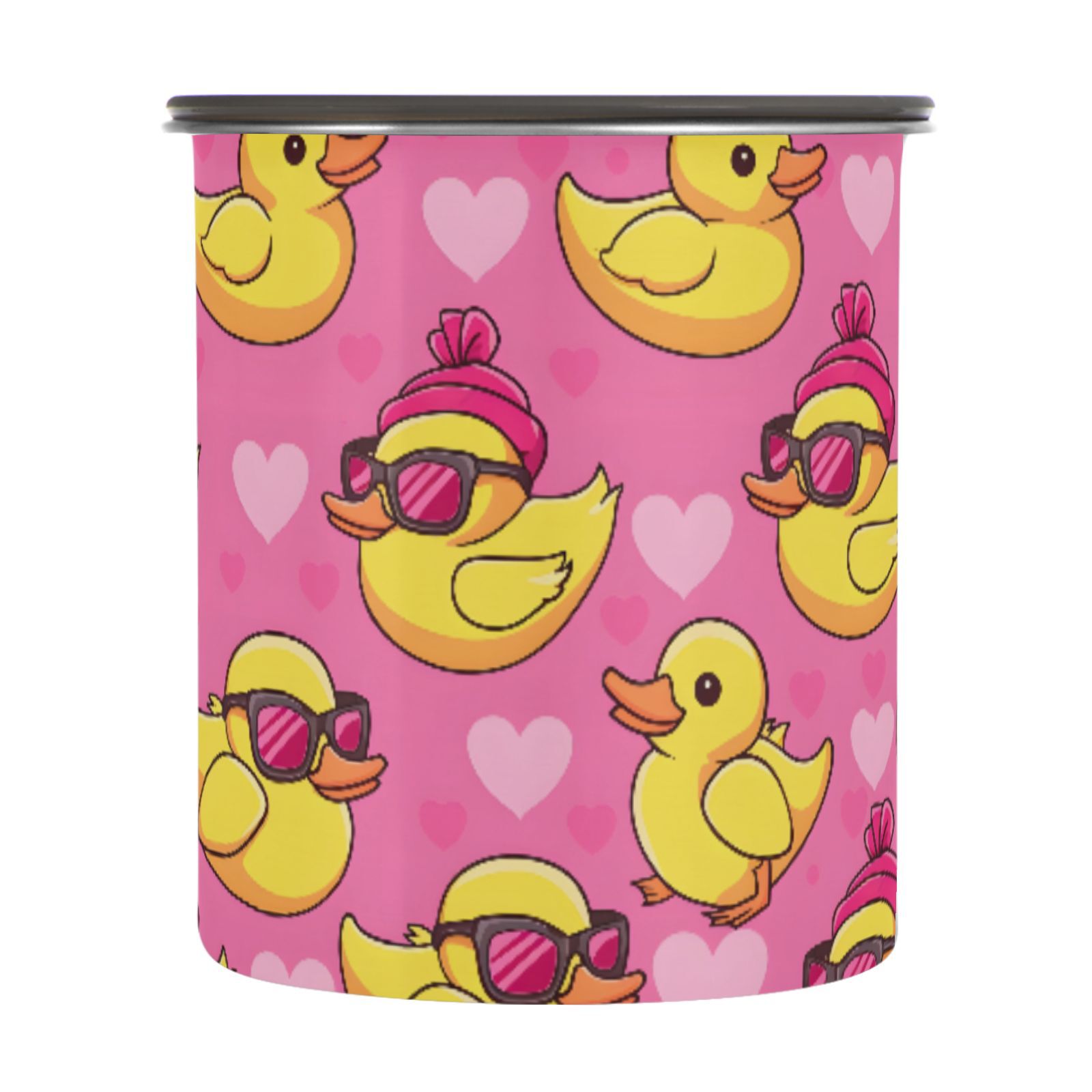 Yellow Duck Hearts Airtight Coffee Bean Canister 30oz Food Storage Containers with Lids For Gournd, Tea, Sugar, Flour, Rice, Cereal, Candy Cookie Jar