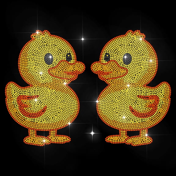 Yellow Duck Iron on Transfers Cartoon Duck Glass Rhinestone Hotfix Applique Cute Animals Glitter Decals