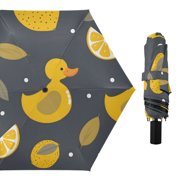 Yellow Duck Leaf Lemon All Weather Umbrella Triple Folding Parasol 6 Ribs UV Protection Portable