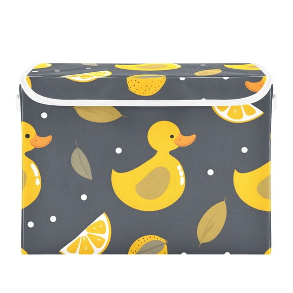 Yellow Duck Leaf Lemon Foldable Storage Bin with Lid and Handle Collapsible Storage Box 16.5 x 12.6 x 11.8 inches