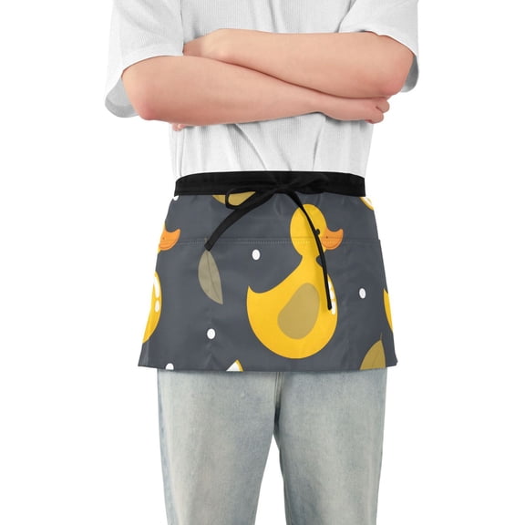 Yellow Duck Leaf Lemon Short Server Apron with 3 Pockets for Unisex Chef Gardening