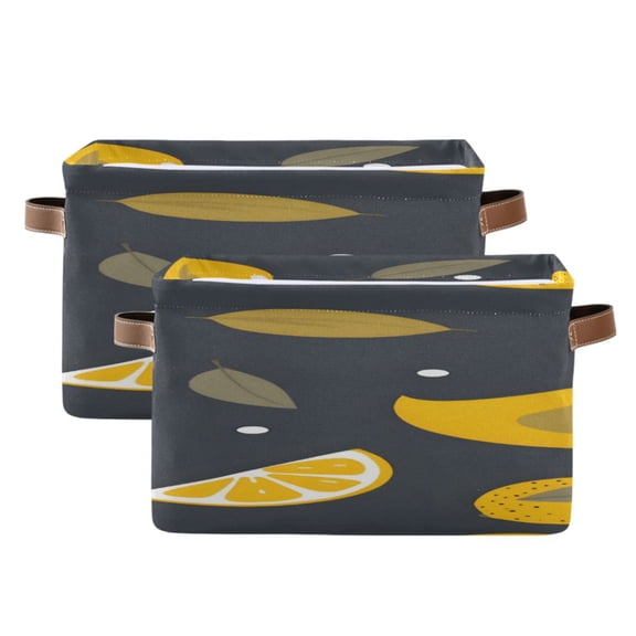 Yellow Duck Leaf Lemon Square Storage Bins with Handles Collapsible Containing Box 2 Packs