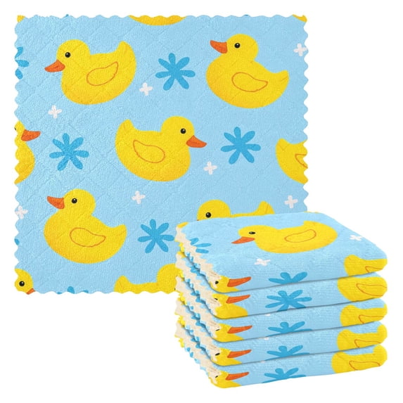 Yellow Duck Pattern Dish Towels 6 Pack Kitchen Cleaning Dish Cloths Absorbent Reuseable Cleaning Cloths 11'' x 11''