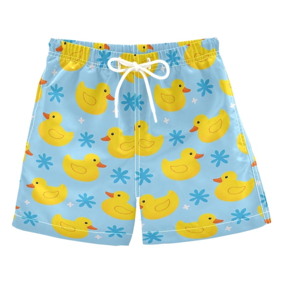 Yellow Duck Pattern Swim Trunks Quick Dry Beach Pool Board Shorts Lightweight Stylish Print Sizes 2T to XL