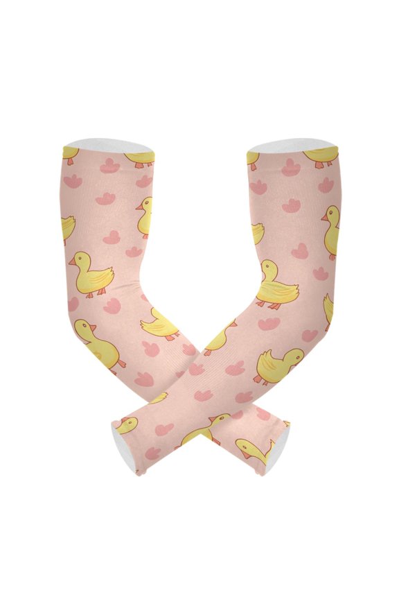 Yellow Duck Pattern UV Protection Cooling Arm Sleeves, Compression Sun Sleeves for Men Women Sports