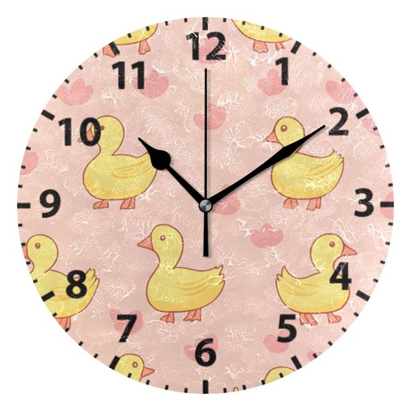 Yellow Duck Pattern Wall Clock 10in Round Artistic Oil Painting Home Decor Desk Table Clock