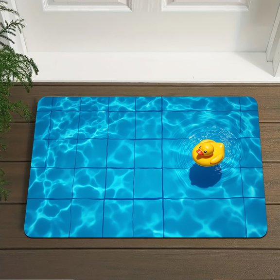 Yellow Duck Print Flannel Floor Mat Non Slip Washable Rug Home Decor