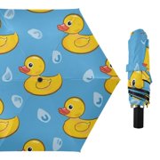 Yellow Duck Raindrops All Weather Umbrella Triple Folding Parasol 6 Ribs UV Protection Portable