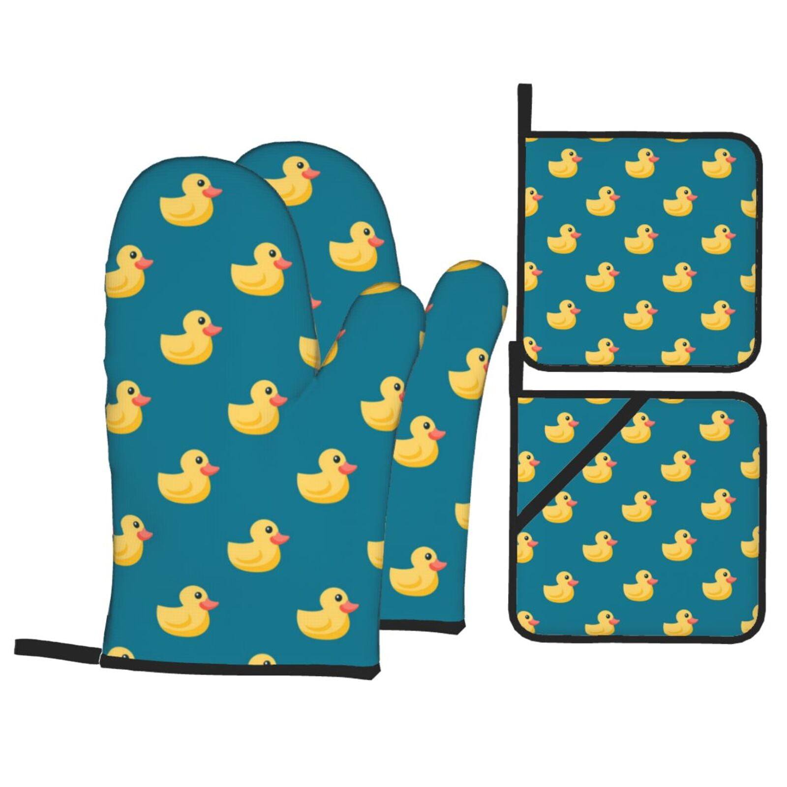 Yellow Duck Rubber Ducks 4Pcs Oven Mitts and Pot Holders Sets Oven Kitchen Gloves Hot Pads for Cooking BBQ Baking Grilling