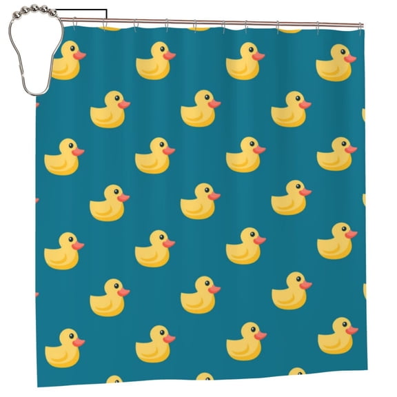 Yellow Duck Rubber Ducks Shower Curtain with 12 Iron Hooks Washable Polyester Fabric Bathroom 72x72 Inch
