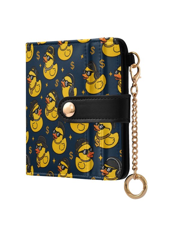 Yellow Duck Small Wallet for Women RFID Blocking Bifold PU Leather Credit Card Holder with Zipper Coin Pocket Compact Cute Travel Purse Magnetic Snap 7 Card Slots