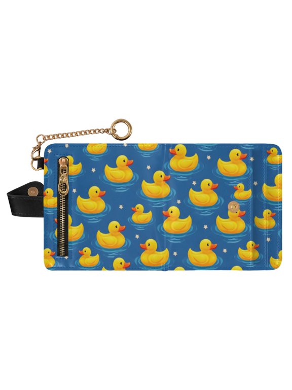 Yellow Duck Small Wallet for Women RFID Blocking Bifold PU Leather Credit Card Holder with Zipper Coin Pocket Compact Cute Travel Purse Magnetic Snap 7 Card Slots