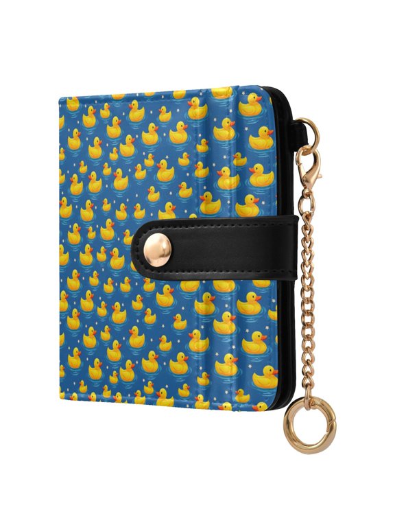 Yellow Duck Small Wallet for Women RFID Blocking Bifold PU Leather Credit Card Holder with Zipper Coin Pocket Compact Cute Travel Purse Magnetic Snap 7 Card Slots