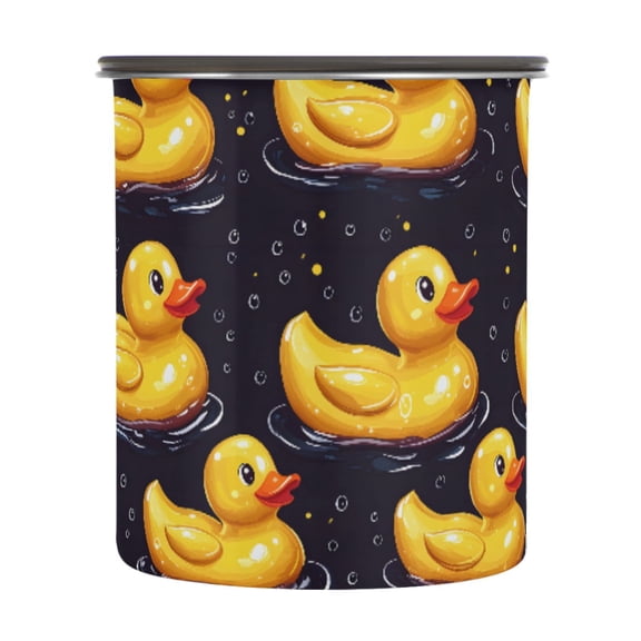 Yellow Duck Swimming Airtight Coffee Bean Canister 30oz Food Storage Containers with Lids For Gournd, Tea, Sugar, Flour, Rice, Cereal, Candy Cookie Jar