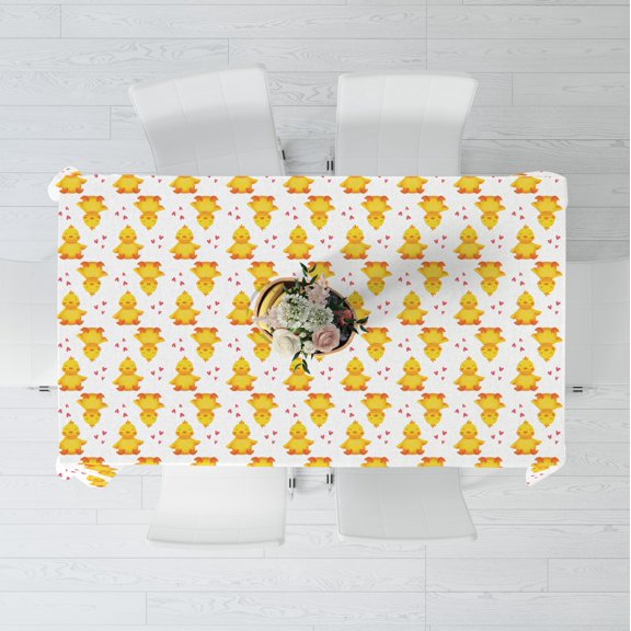 Yellow Duck Themed Tablecloth Polyester 98x53in Party Decor for Kids Birthday Baby Shower
