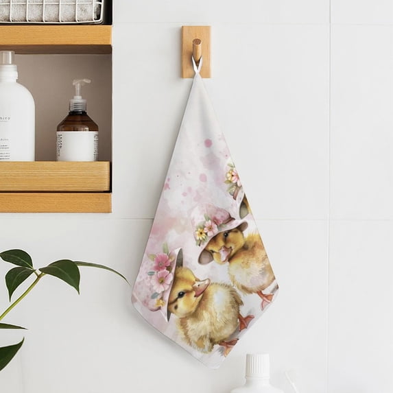 Yellow Duck with Flowers on Head Towels for Bathroom, Kitchen, Gym, Towels, Soft, Highly Absorbent, Hanging Towel with Hanging Eyelet