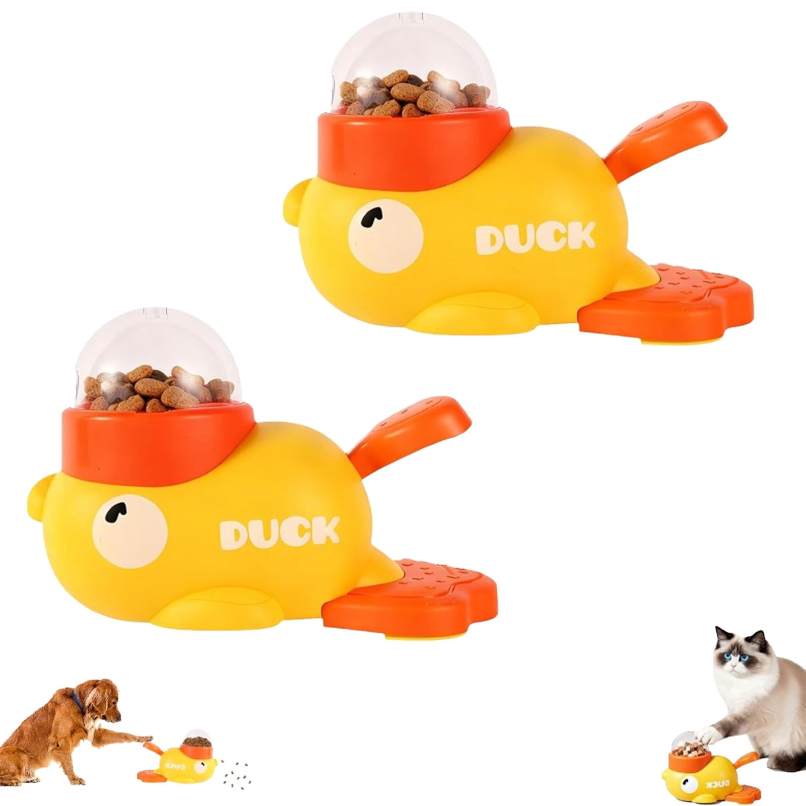 Yellow Duckling pet Snack Dispenser, cat and Dog Interactive Puzzle Feeder, Press-Type Rubber Duck Toy Interactive Toy & Slow (Yellow 2Pcs)