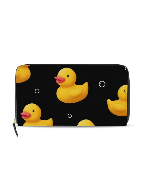 Yellow Ducks Cute Hand Painted Bubbles Women's Long Zipper Wallet Bifold Clutch Purse PU Leather Card Cases