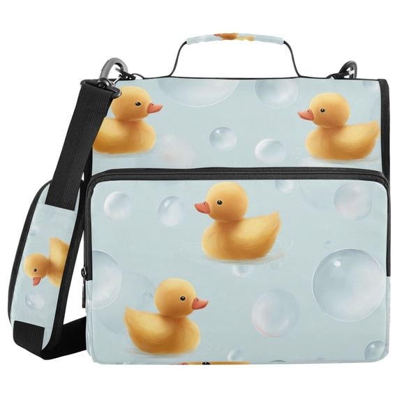 Yellow Ducks Swimming Bubbles Binder Bag with Shoulder Strap 3 Ring Zipper Binder File Folder Document Storage