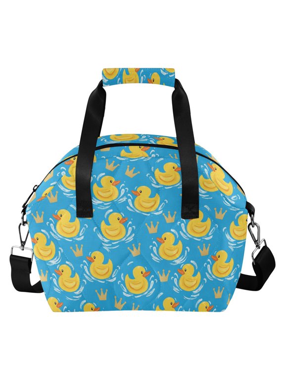 Yellow Ducks in Water Blue Insulated Lunch Bag for Women Leakproof Reusable Cooler Lunch Box with Adjustable Shoulder Strap Portable Tote Bag for Work Picnic Travel