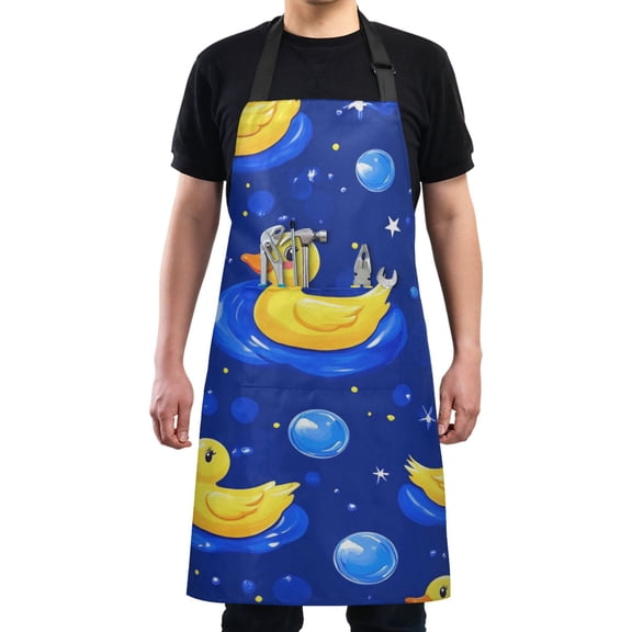 Yellow Ducks and Bubbles Chef Kitchen Apron with Pockets for Women Waterproof Aprons for Cooking Baking