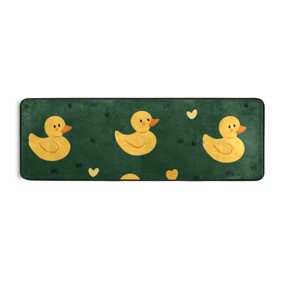 Yellow Ducks on Green Runner Rug for Hallways Kitchen Non Slip 2'x 6' Washable Hall Carpet for Bedroom Entryway Laundry Room